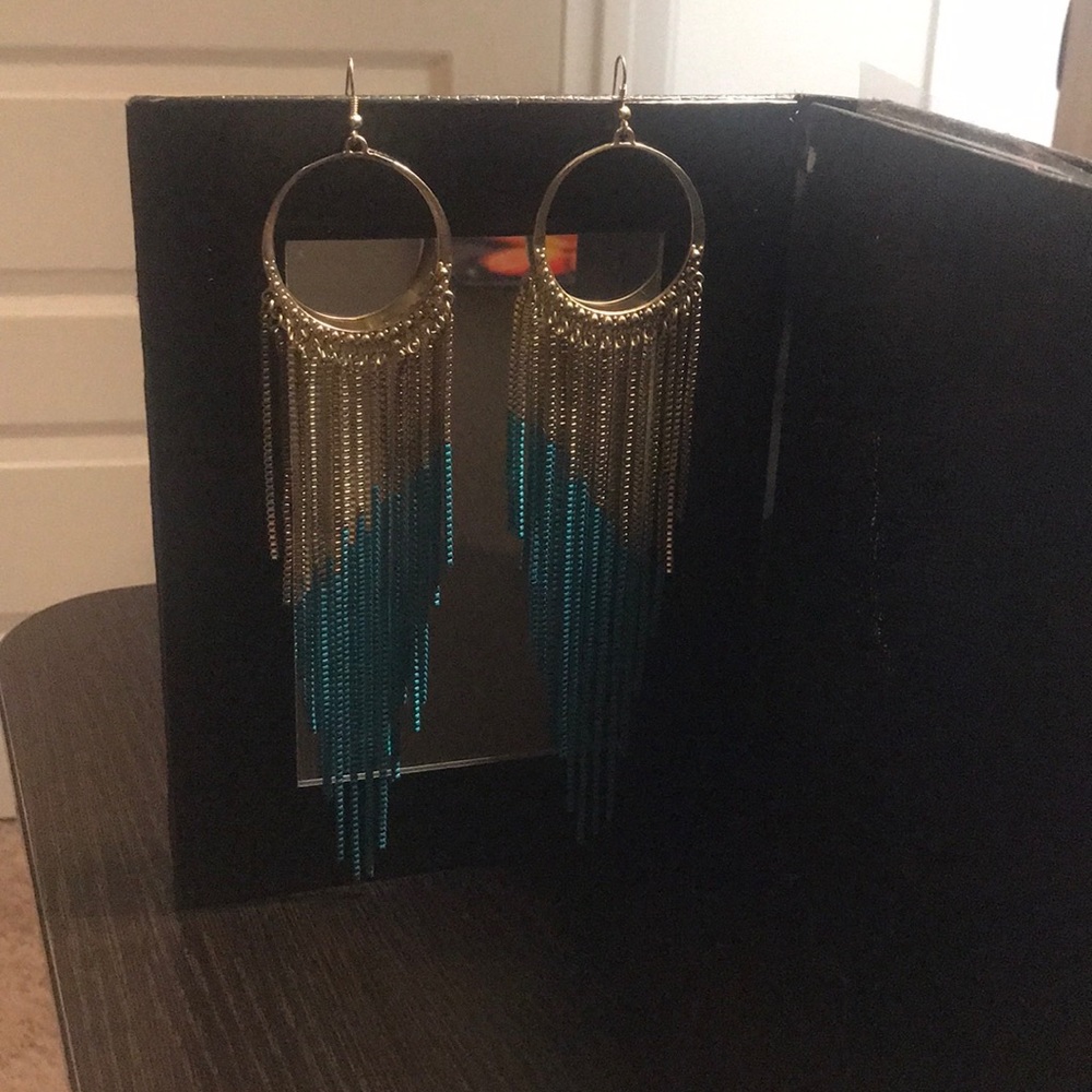 Sexy long gold and turquoise earrings